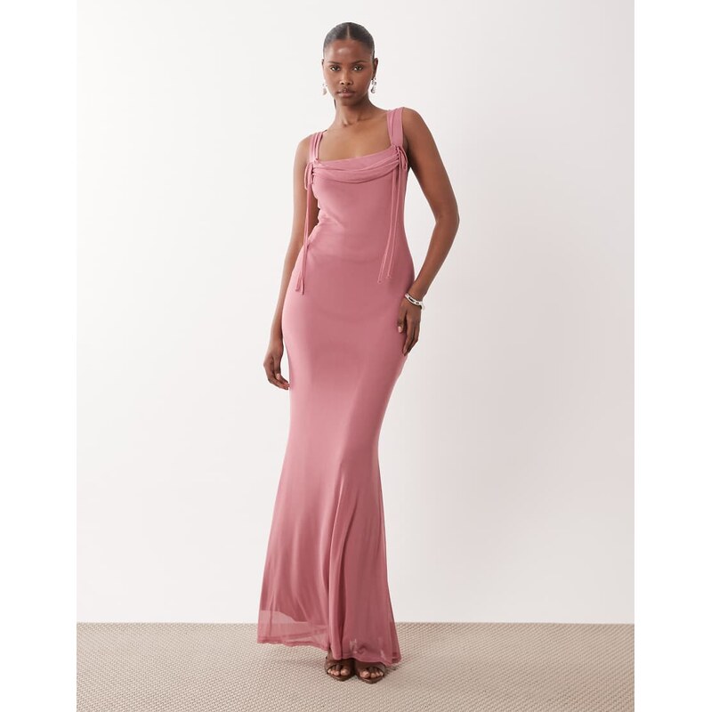 ASOS DESIGN square neck cowl maxi dress with tie neck detail in