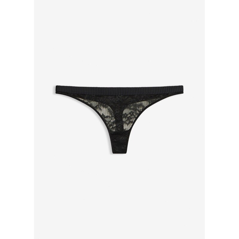 bonprix Mini tanga s měkkou krajkou černá Žena 114428948