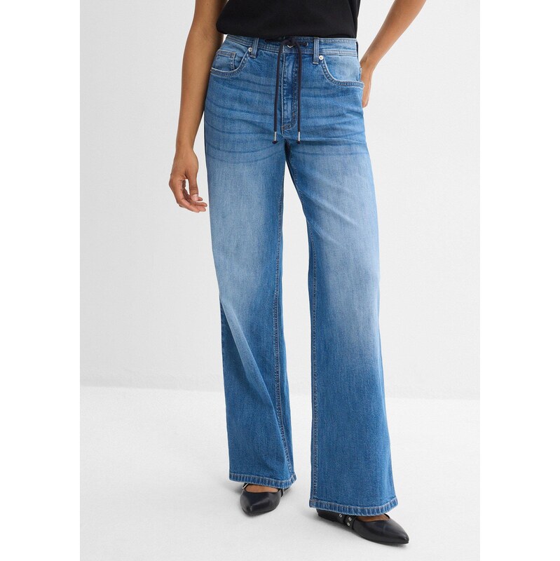bonprix Džíny Loose Straight, High Waist modrá Žena