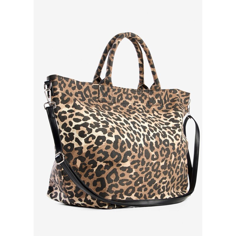 bonprix Plátěná taška s leopardím potiskem béžová Žena 114429069