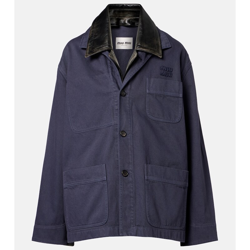 Miu Miu Leather-trimmed oversized cotton gabardine jacket