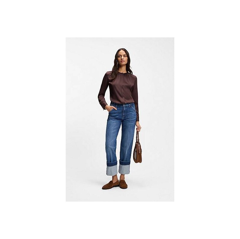 BOSS Collarless regular-fit blouse in stretch silk 114431741