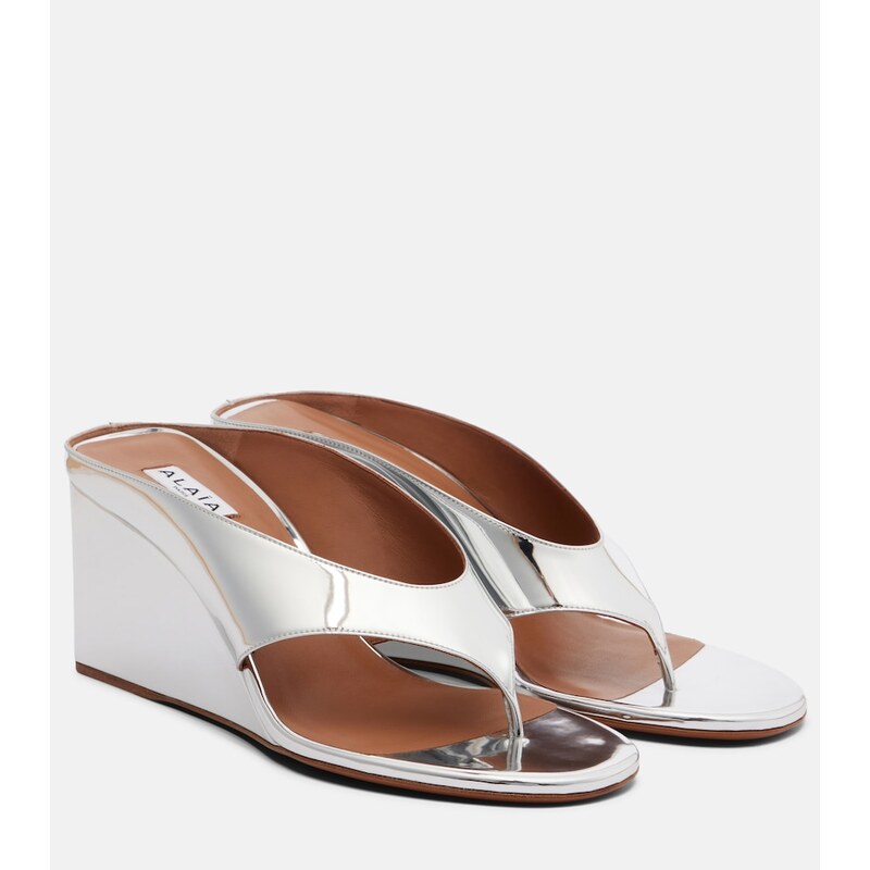 Alaïa Cube mirrored wedge thong sandals