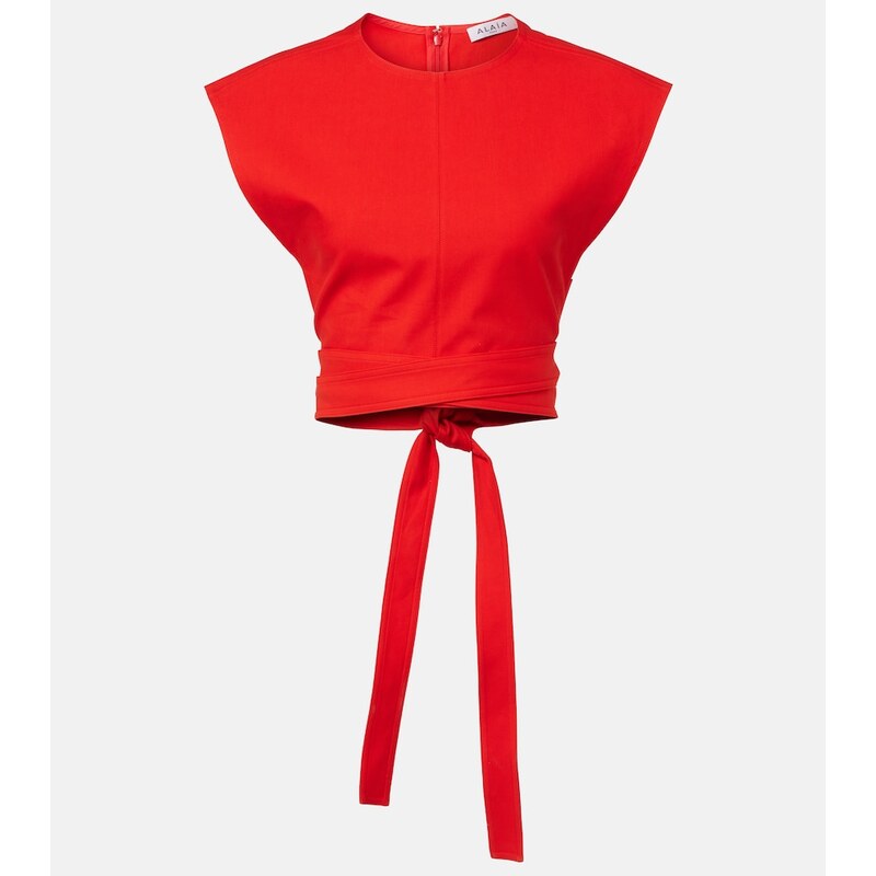 Alaia AlaÃ¯a Belted cotton gabardine crop top