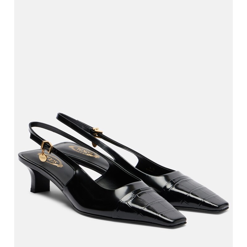 Tods Croc-effect patent leather slingback pumps