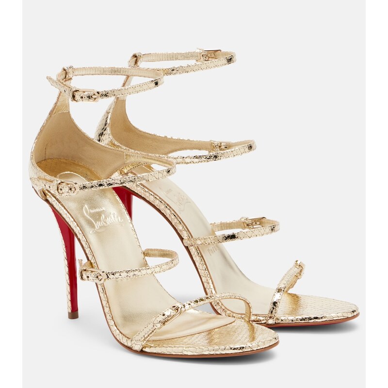 Dámské sandály Christian Louboutin s hadím efektem v barvě Antic Gold