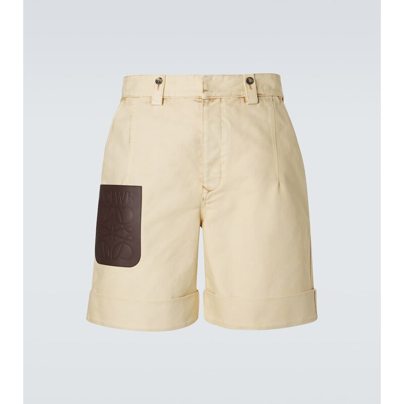 Loewe Anagram leather-trimmed cotton shorts