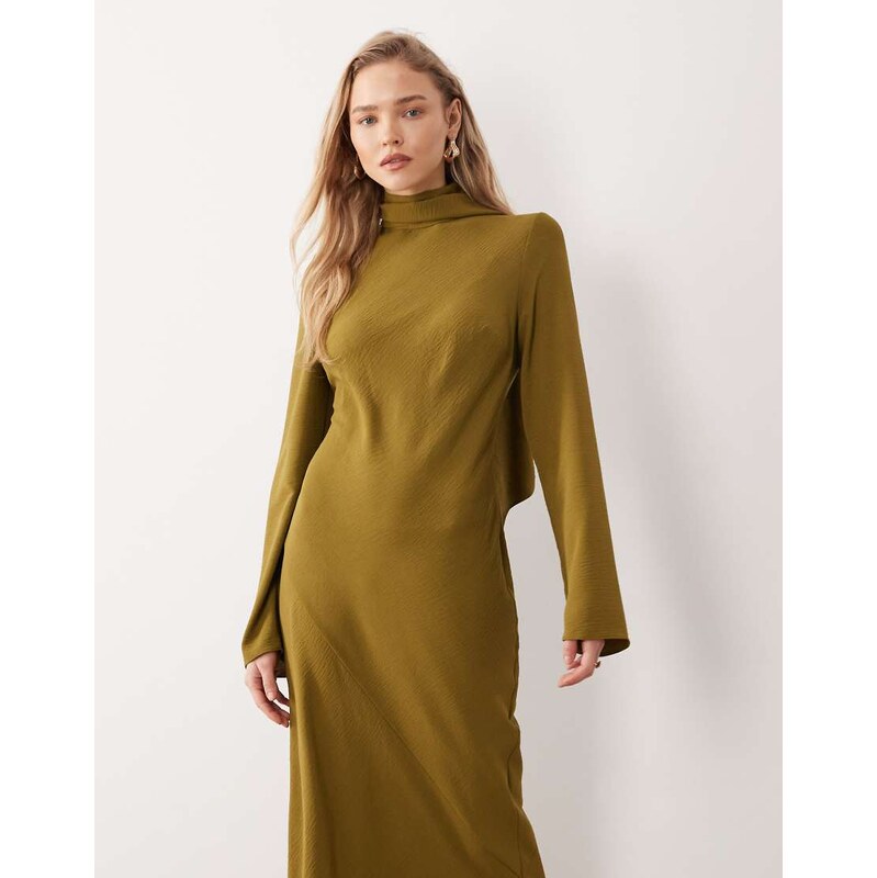 ASOS DESIGN high neck scarf detail maxi dress in olive-Green