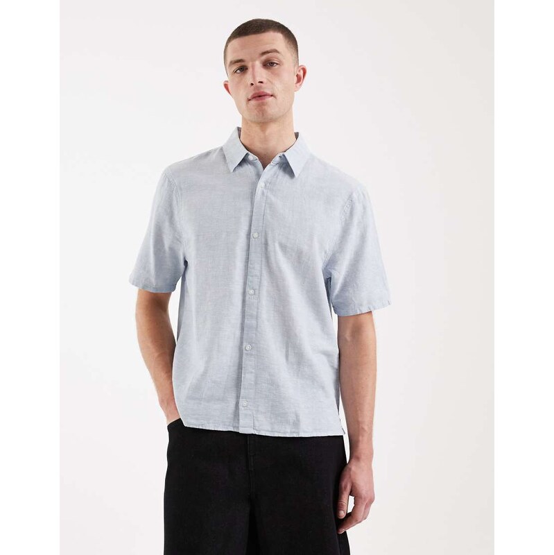 Hollister short sleeve linen blend shirt in blue