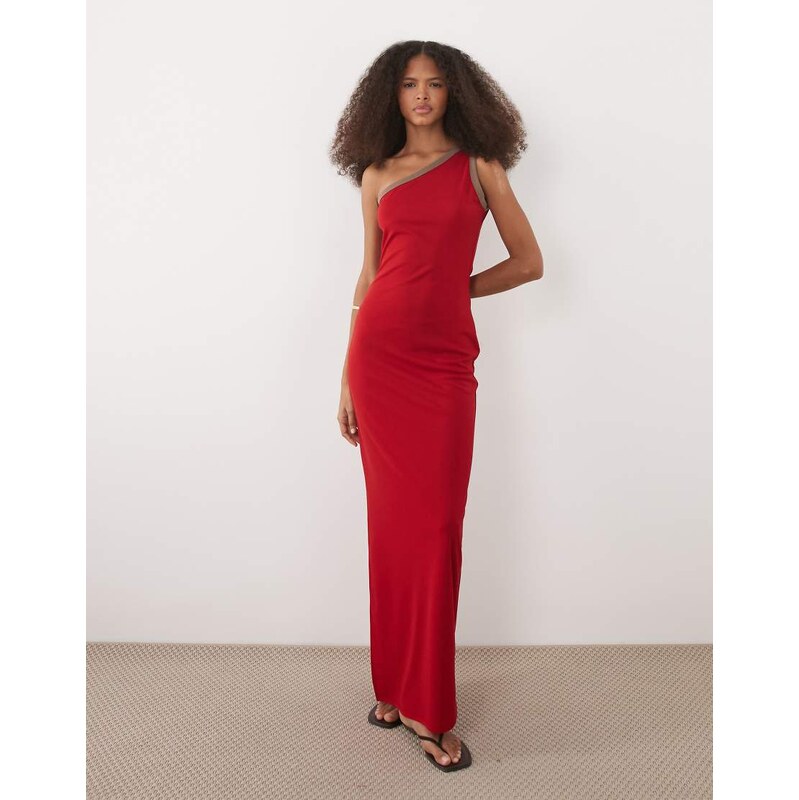 ASOS DESIGN one shoulder with side split maxi dress in red