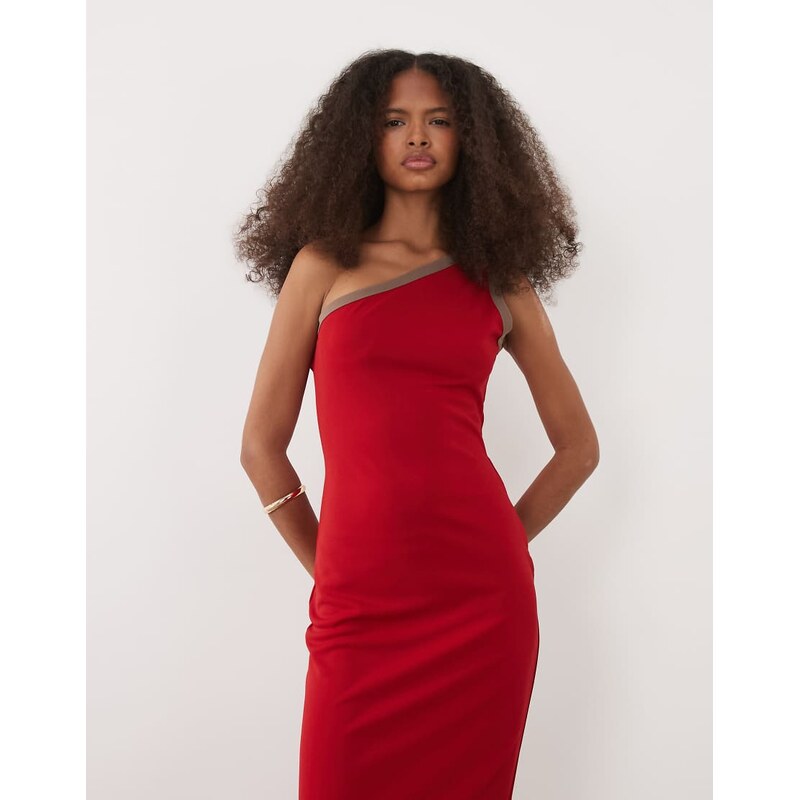 ASOS DESIGN one shoulder with side split maxi dress in red
