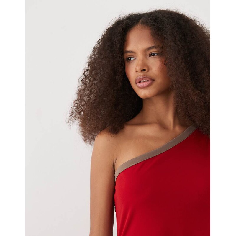 ASOS DESIGN one shoulder with side split maxi dress in red