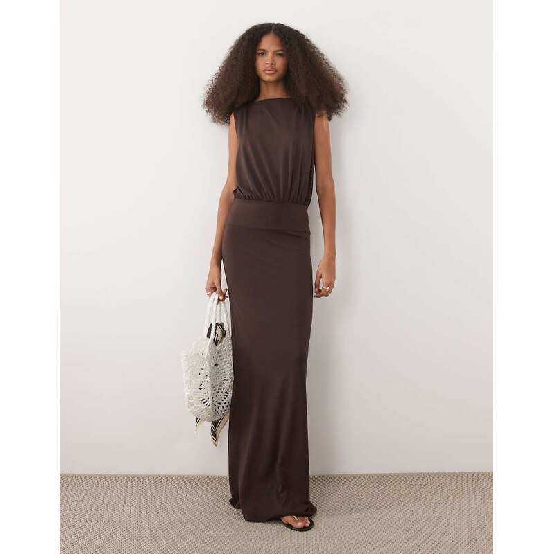 ASOS DESIGN sleeveless blouson body midaxi dress in brown