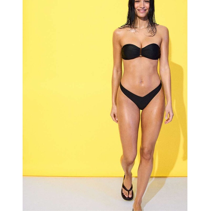 Stradivarius U-neck bandeau bikini top in black