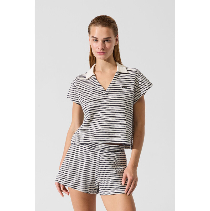 PLÁŽOVÉ OBLEČENÍ KARL LAGERFELD CROCHET STRIPED POLO TOP 114435230