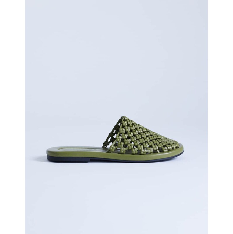 Topshop Bibi woven mule in olive-Green