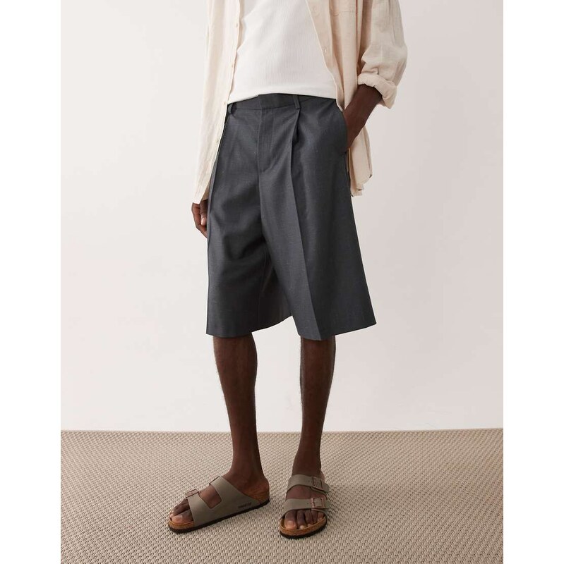 ASOS DESIGN tailored pleated denim look oversized bermuda shorts