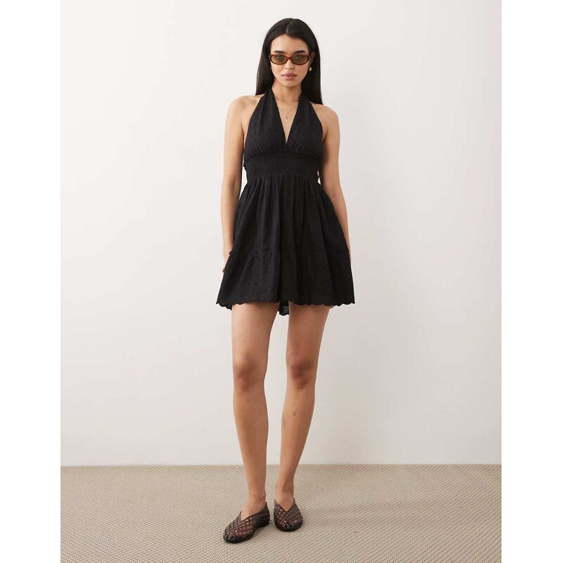 Iisla & Bird broderie halterneck dress in black