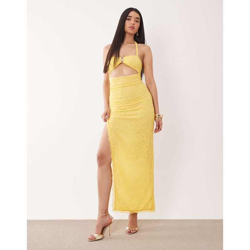 Murci lace halterneck metal hardware cutout detail maxi dress in 115521858