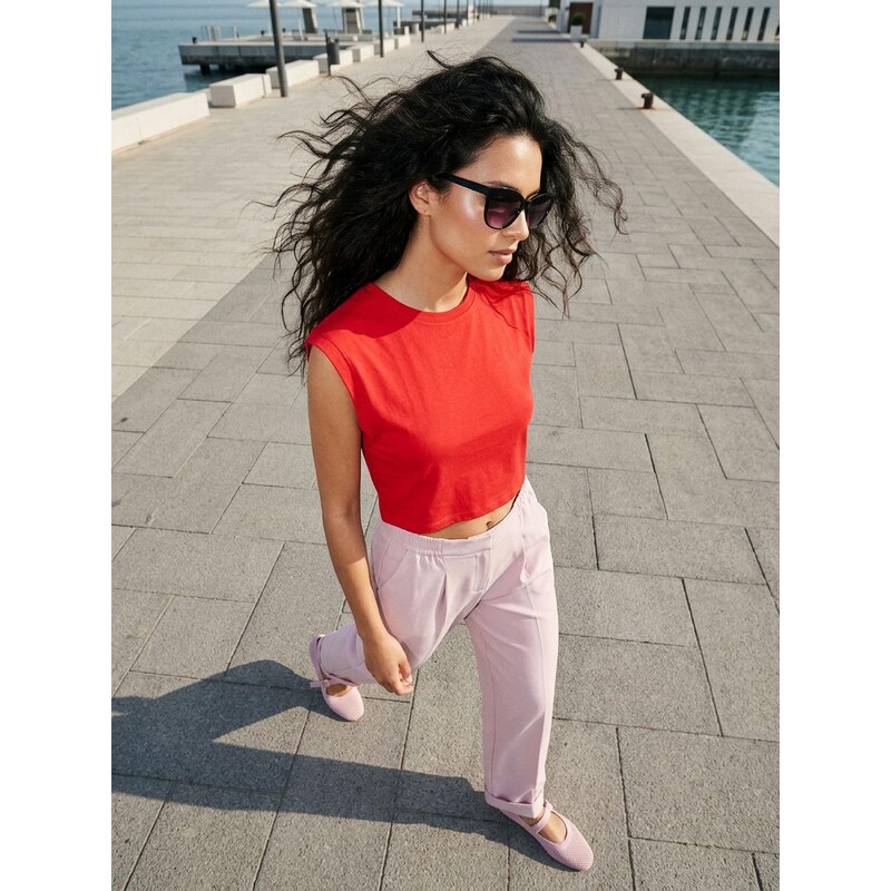 Sinsay - Kalhoty s příměsí lnu - levandulová 90724165