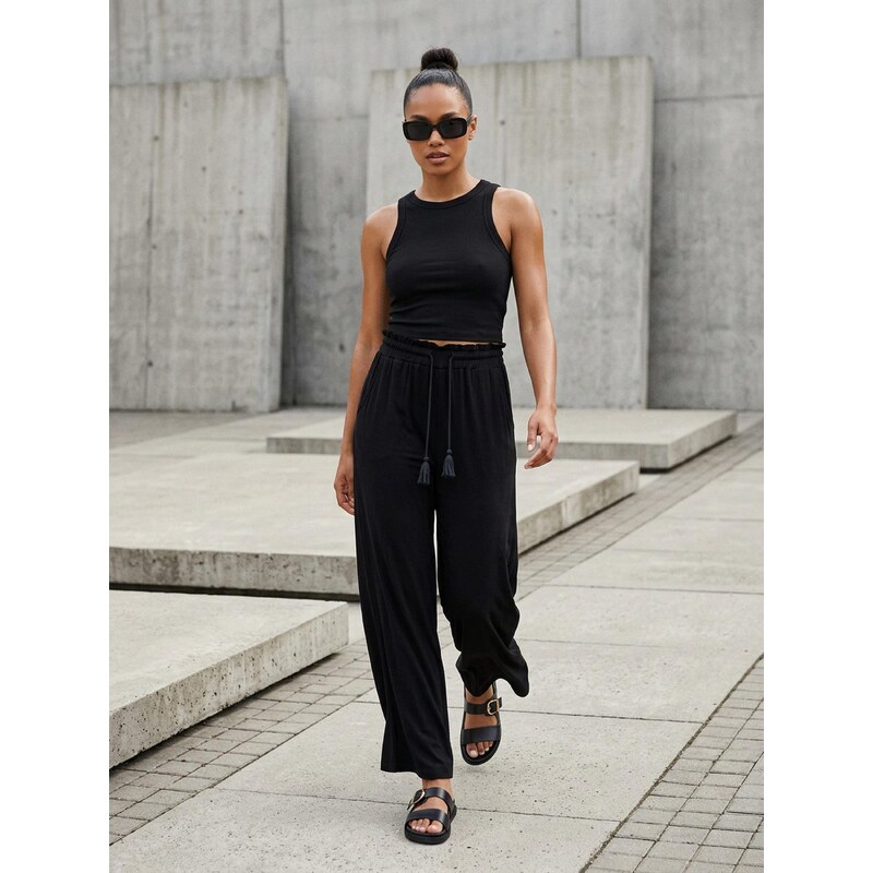 Sinsay - Kalhoty wide leg - černá 105040755