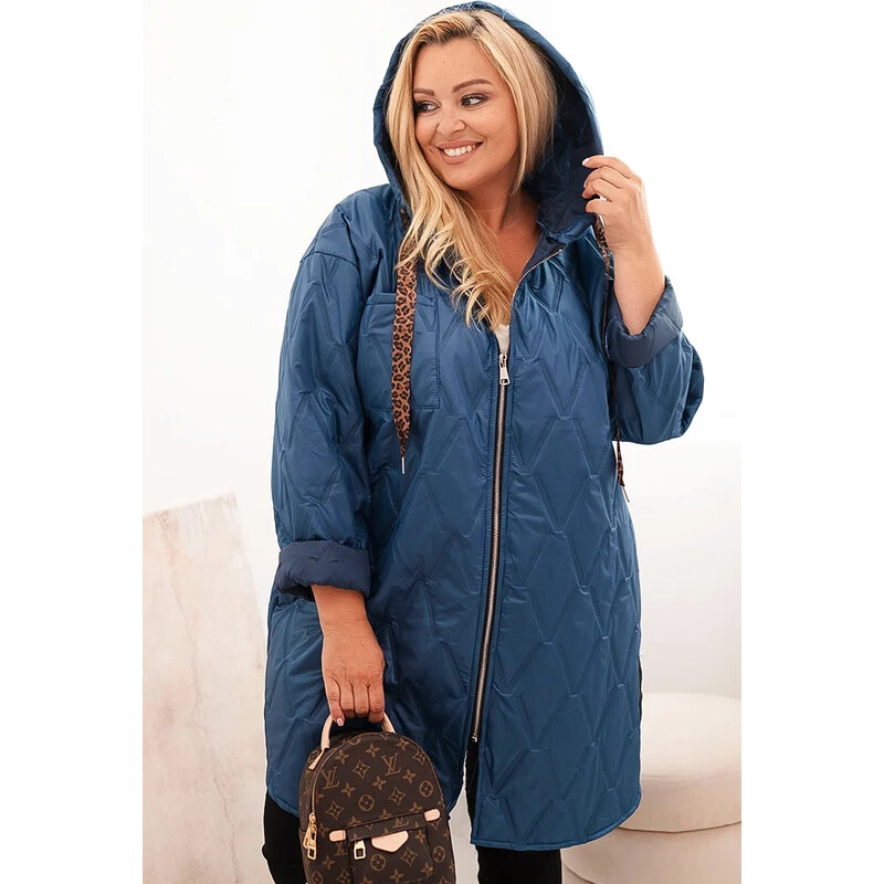 K-Fashion Dámská bunda Plus Size prošívaná s kapucí a nápisem