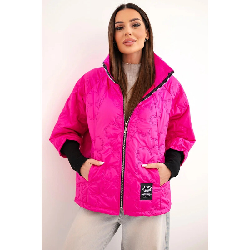K-Fashion Dámská jarní prošívaná bunda s ozdobným ražením a zipem 114443121