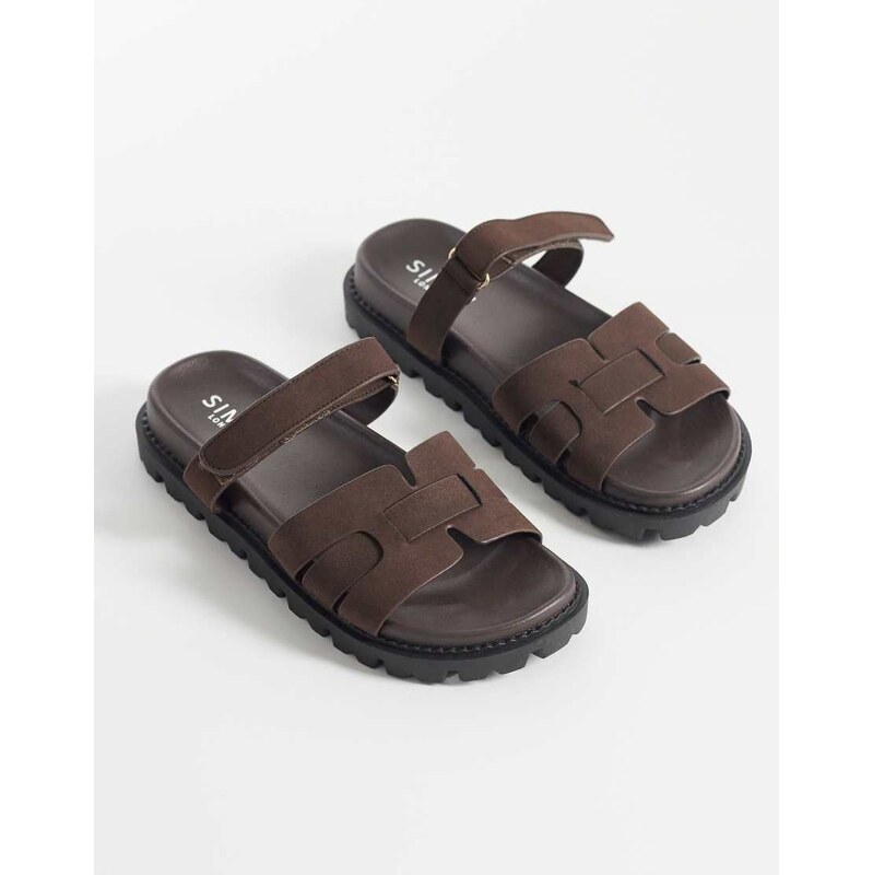 SIMMI Shoes Simmi London Adelle chunky slider sandals in brown faux 115520850