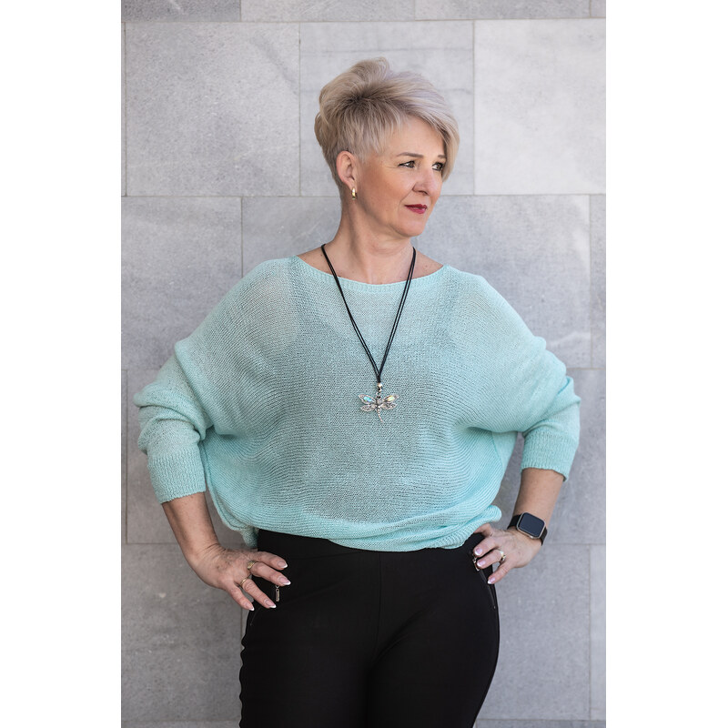 Italy fashion Lehký svetřík SUZIE Barva: mintová, Velikost: UNI: L-2XL 114424974