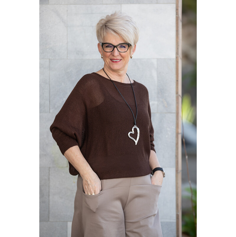 Italy fashion Lehký svetřík SUZIE Barva: čokoládová, Velikost: