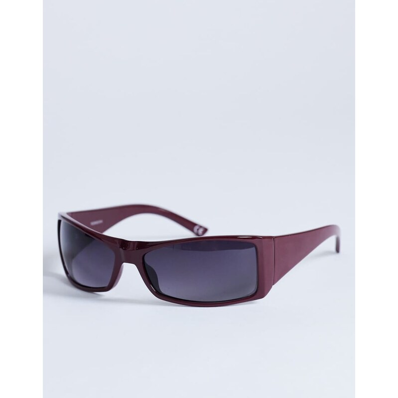 Topshop Ibiza wrapround rectangle sunglasses in burgundy-Red