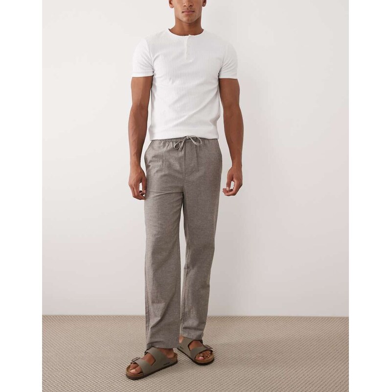 ONLY & SONS linen mix loose fit trouser in light brown