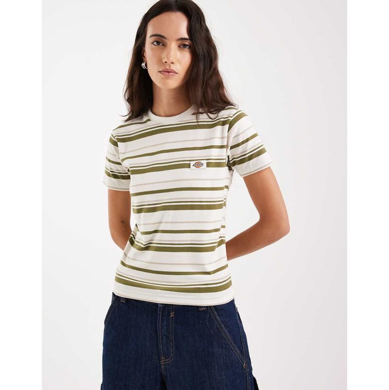 Dickies Glade Spring striped baby tee in khaki-Green 114448281