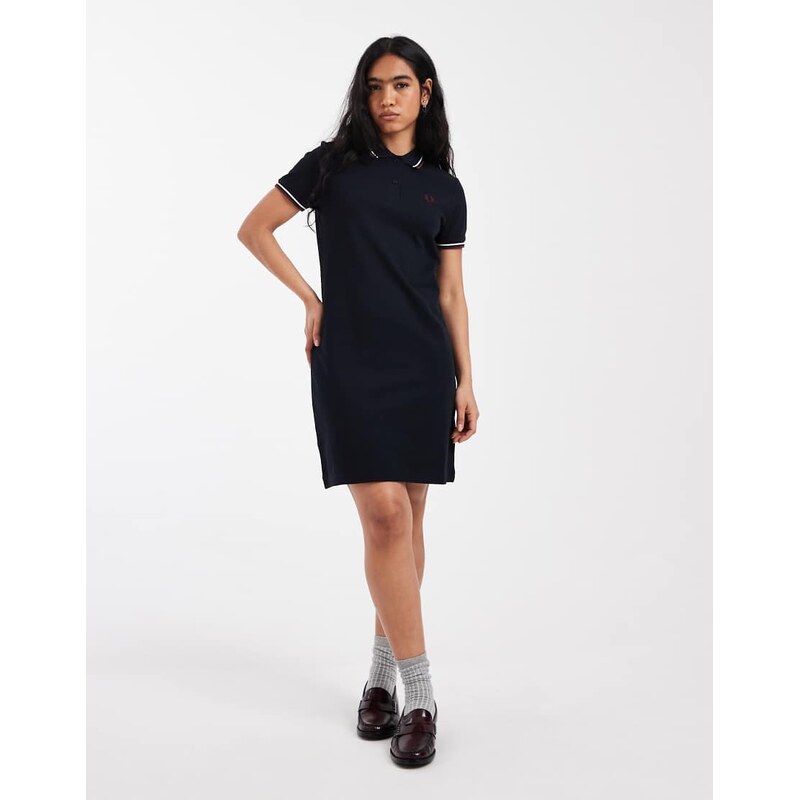 Fred Perry twin tipped logo polo shirt mini dress in navy 114448289