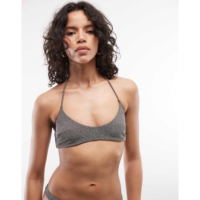 Weekday halter bikini top in silver glitter exclusive 114456404