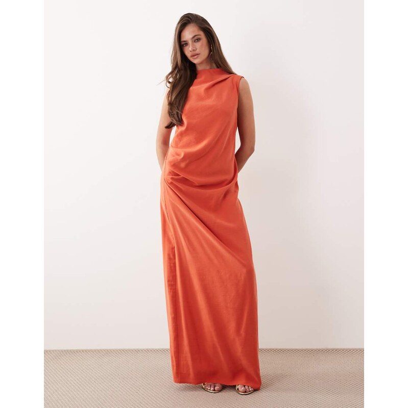 ASOS DESIGN column slouchy hip maxi dress in orange-Multi