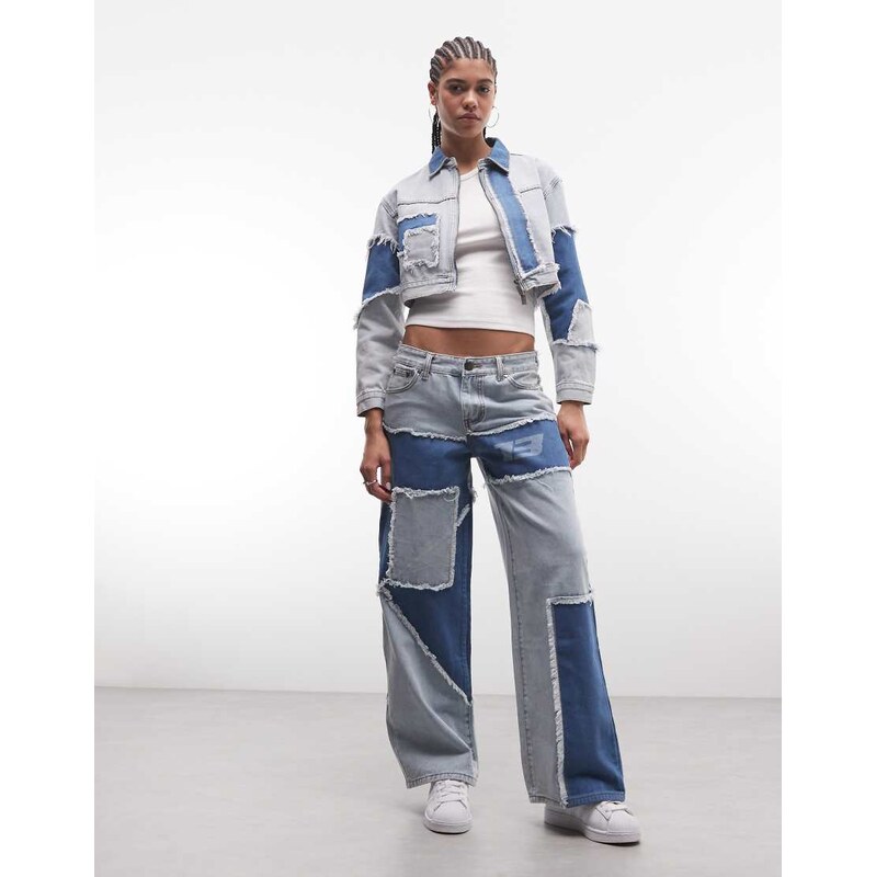 Liquor N Poker baggy distressed cut n sew jeans co-ord in blue 114448307