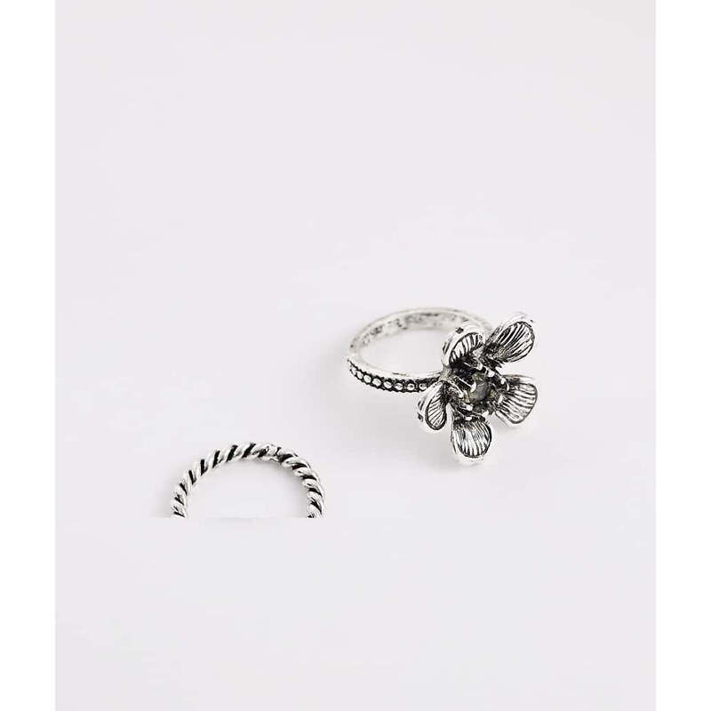 Reclaimed Vintage 2 pack floral boho ring pack in burnished