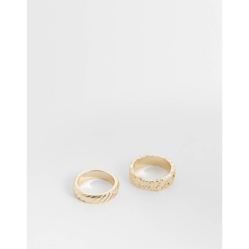 ASOS DESIGN 2 pack molten texture band ring in gold 114448315