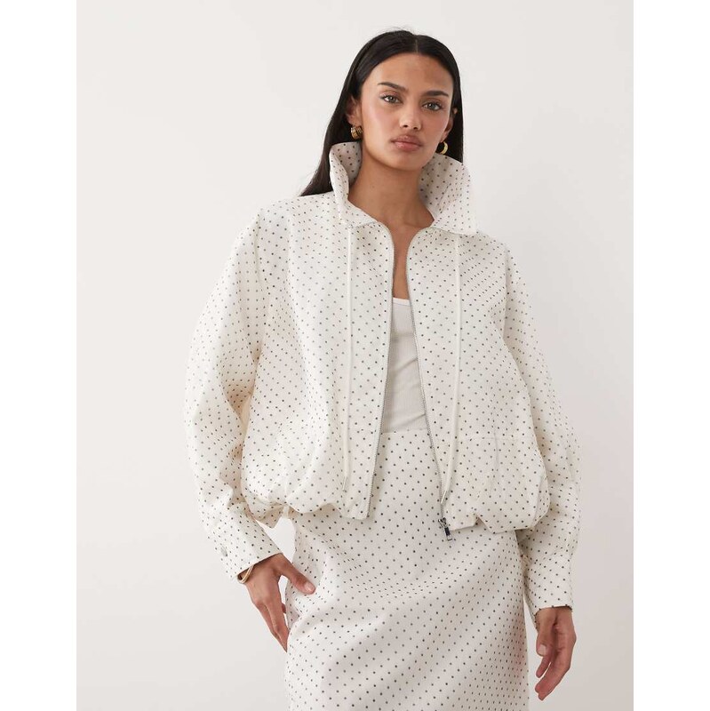 Ghospell polka dot bubble hem jacket co-ord in ivory polka dot