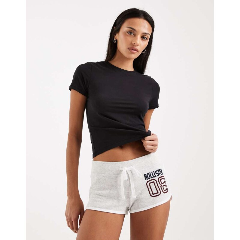 Hollister fleece logo mini shorts in grey-White 114450844