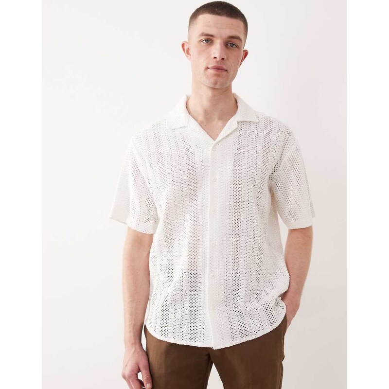 ONLY & SONS crochet shirt in cream-White
