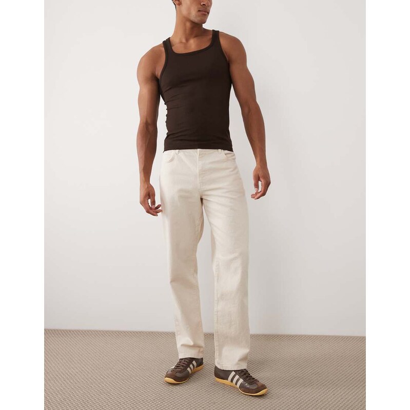 ASOS DESIGN straight trouser in ecru herringbone-White