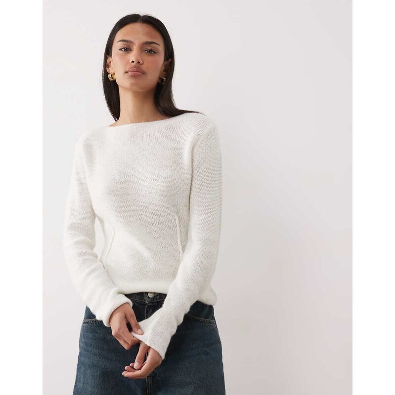 Mango knitted boat neck top in cream-Neutral 114684065