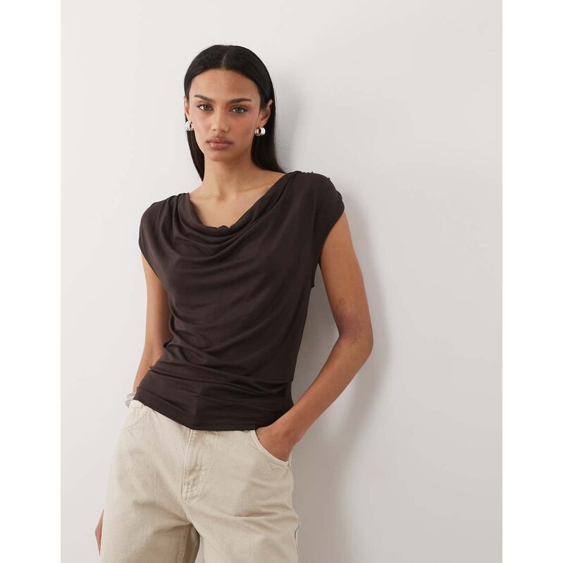 Mango cowl neck sleeveless top in brown 114448372