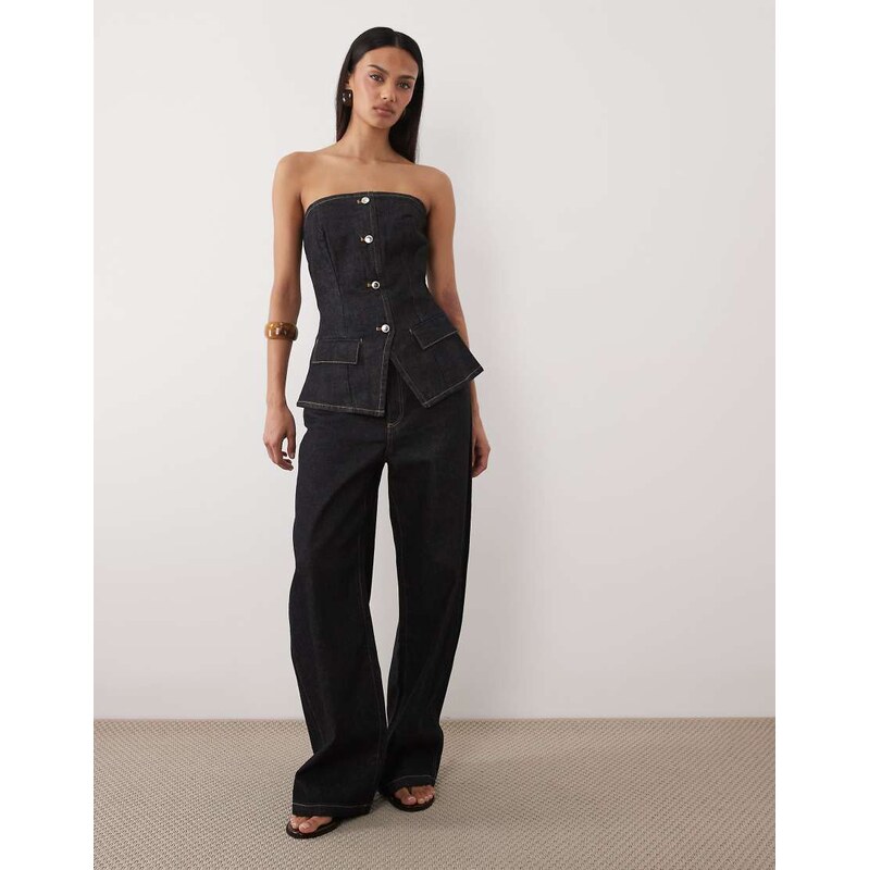 Mango Clemence 100% cotton barrel jean co-ord in indigo-Blue