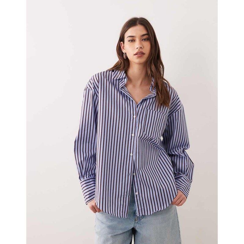 Mango cotton mix shirt in blue and burgundy stripe