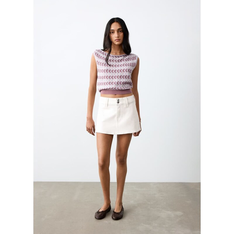 Mango Teen cotton rich denim mini skirt in white
