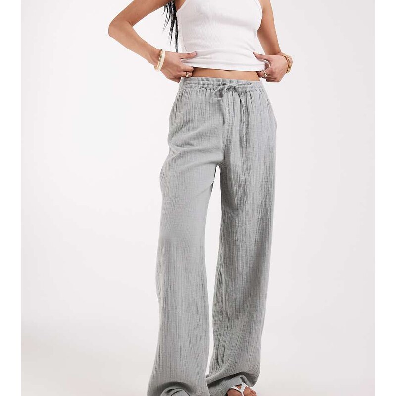 ONLY Tall cheesecloth wide leg trouser in light sage-Green 115528997
