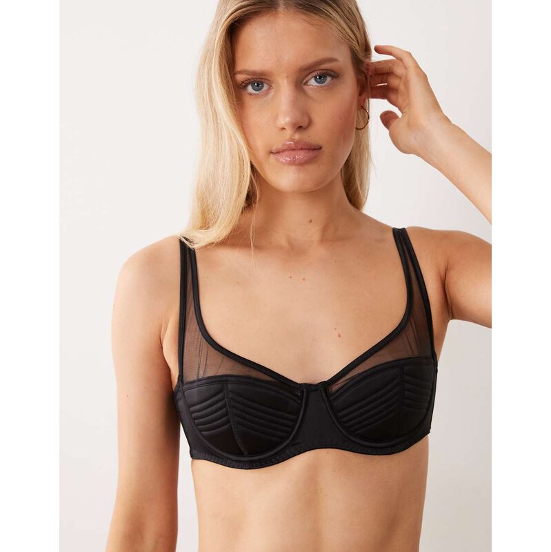 ASOS DESIGN Pamela satin & mesh quilted high apex balcony